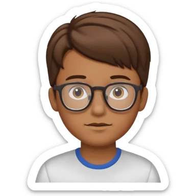 Kid with comb hair and glasses brown hair boy and tan skin color  sticker