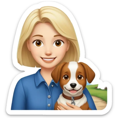 smiling woman with dog outdoors sticker