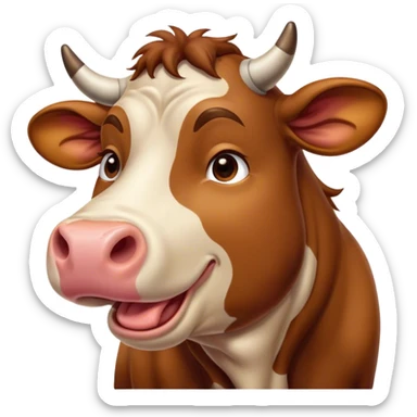 Cinematic Cute Yawning Brown Cow Portrait Emoji, Head tilted slightly with a dramatic, wide-open yawn, showcasing a smooth, rich brown hide with a subtle shine, floppy ears slightly drooping, round brown eyes barely open in drowsy contentment, Simplified yet irresistibly adorable features, highly detailed, glowing with a soft, cozy glow, high shine, relaxed yet expressive, stylized with a touch of pastoral whimsy, bright and endearing, soft glowing outline, capturing the essence of a sleepy yet affectionate cow, so drowsy it feels like it could amble right out of the screen and curl up for a nap! sticker