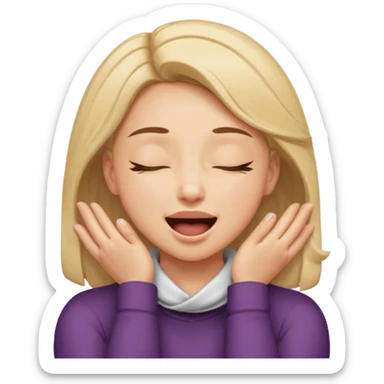 eyes closed and mouth wide open and hands cupped around her neck - her eyes are squinty with excitment sticker