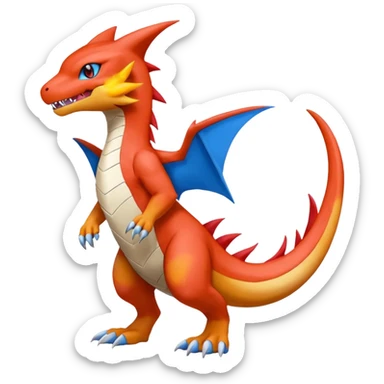 Garchomp-Flamedramon-Veemon-Charmeleon-Digimon-Latias-Peppercat-Pokémon-fusion-animal-hybrid-creature, Full body  sticker