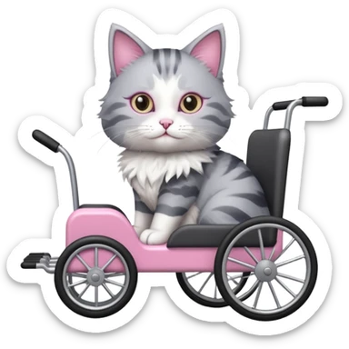 grey and white cat in a cat wheelchair sticker