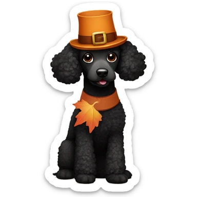 Black poodle wearing a  Thanksgiving turkey costume  sticker