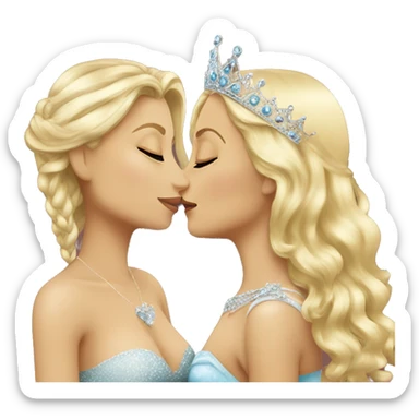 2 women princesses couple blonde kiss sticker