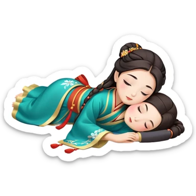 Beautiful girl in Hanfu lying on the ground sleeping sticker