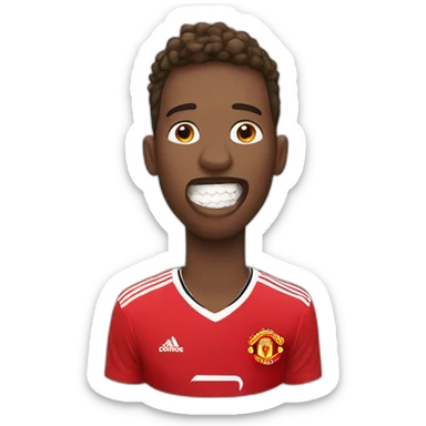 manchester united player biting a medal sticker