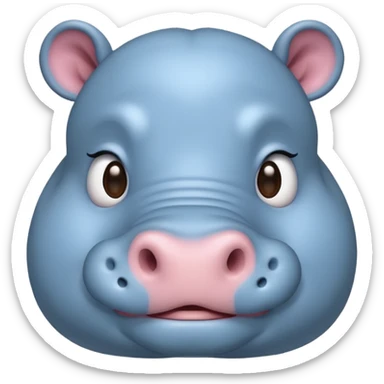 hippo emoji with small ears and chubby cheeks, soft blue color, smiling expression sticker