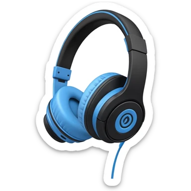 A 3/4 view of a pair of Black and blue and white headphones sticker
