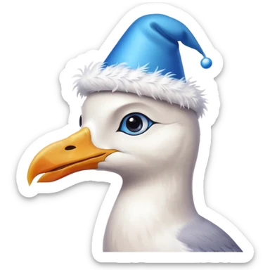 A seagull with a party hat, only the head zoomed in sticker
