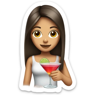 brunette girl straight hair drinking a cocktail sticker
