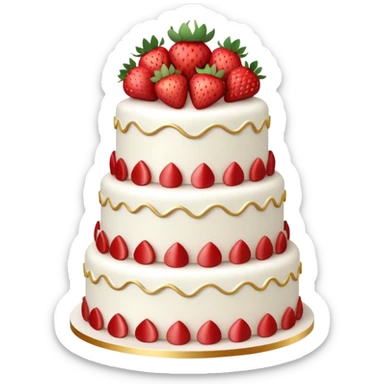 three-tier white wedding cake with strawberries and gold accents sticker