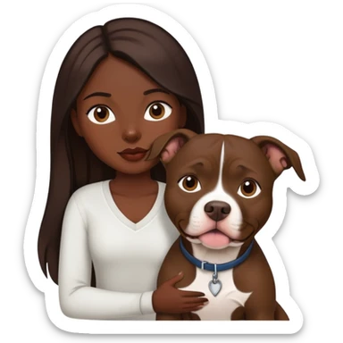 girl with dark brown long hair with her pitbull dog brown and white sticker