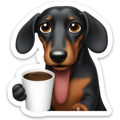Sausage dog holding coffee sticker
