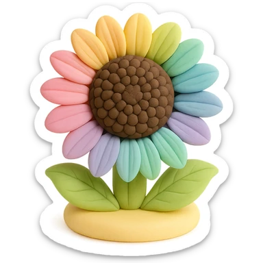 rainbow sunflower flower, fondant cake art style sticker