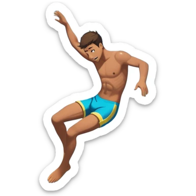 A diver mid-air, plunging from a high cliff into the sparkling ocean below. The background features rugged cliffs, clear blue water, and a bright sky, emphasizing the excitement and danger of the sport with a sense of freedom and adventure. sticker