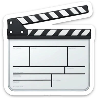 movie clapperboard with geometric outline, precise thin black lines and only one diagonal line crossing through, clean design sticker