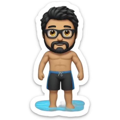 Swimming guy black hair beard muscles googles sticker