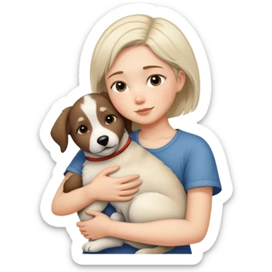 A short-haired girl hugs an Alaskan dog tightly sticker