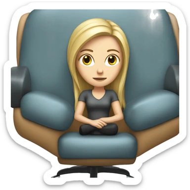 white girl on a big gaming chair thinking  sticker