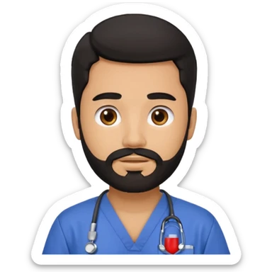 male with a scrubs and blanck hair and tan skin and beard sticker