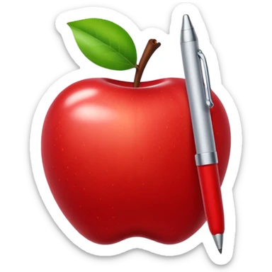Pen stuck in an apple sticker