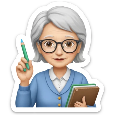 woman teacher, old, wearing glasses, hold chalk on hand sticker