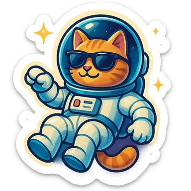 A cat with sunglasses as an astronaut, floating in space with a futuristic helmet. sticker