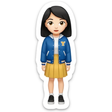 black color long hair girl with varsity jacket and log long skirt sticker