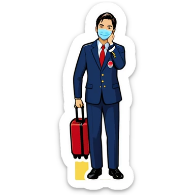 a JAL male cabin attendant take a bow sticker