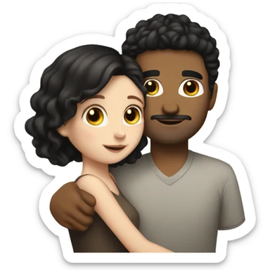 white girl with black hair hugging light brown spanish man  sticker
