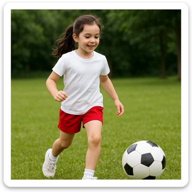 Make the girl's outfit red shorts and a white short-sleeved t-shirt sticker