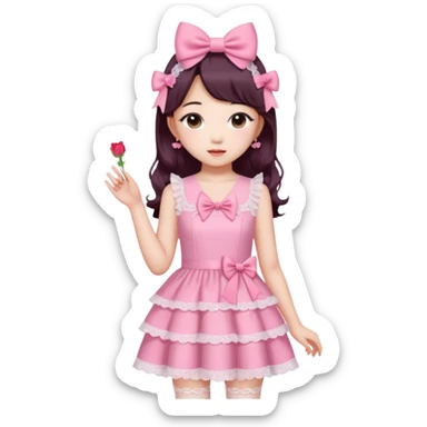 Jang wonyoung asian kpop cute girl pink coquette, pink dress sticker