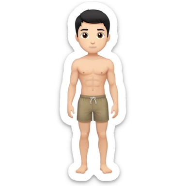 young white man with short black hair, shirtless, muscular, full body without shoes sticker