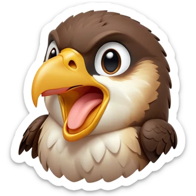 Cinematic Cute Yawning Falcon Portrait Emoji, Head tilted slightly with a dramatic, wide-open yawn, showcasing a streamlined, powerful form with a softly drooping beak and sleepy, half-closed eyes, Simplified yet irresistibly adorable features, highly detailed, glowing with a soft, cozy glow, high shine, relaxed yet expressive, stylized with a dash of whimsical aerial charm, soft glowing outline, capturing the essence of a drowsy yet affectionate falcon that appears ready to stretch out for a nap! sticker