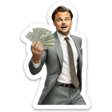 wolf of wallstreet (Dicaprio) throws money over yacht sticker