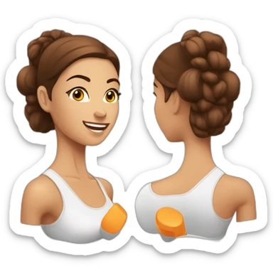 White beautiful women with brown hair. Fitness women with dumbbells in their hands sticker