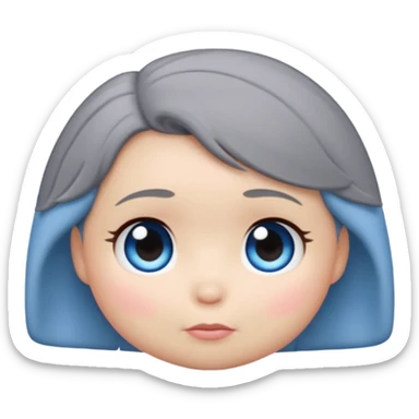female tsum tsum plush, blue eyes, grey 1940s bob hair, no body, no mouth, emoji style sticker
