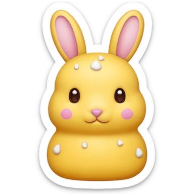 peeps bunny all yellow with three brown dots for eyes and nose no hair no pink sticker