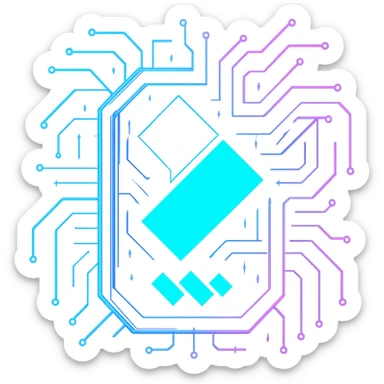 Transform the Wondershare Filmora logo into a cyberpunk style with the main shapes (teal, white, and dark blue) fully filled in and bold—no transparency or empty space inside the logo. Overlay or surround the solid shapes with a strong neon blue and pink glow and circuit patterns, but keep the core logo vibrant, solid, and fully colored in. Only the area outside the logo should be transparent. The icon should look alive, with a strong neon glow and cyberpunk circuit effects, matching the rest of the set. Avoid 3D shading and keep the style flat and futuristic. sticker
