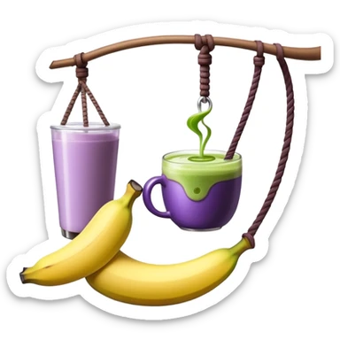 Purple banana on a swing drinking a matcha latte sticker