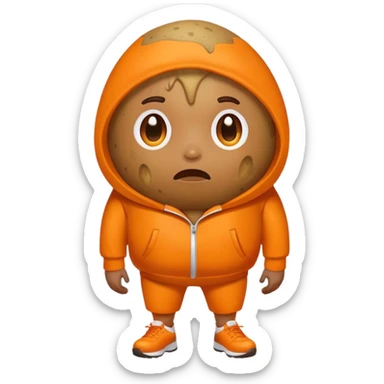 Potato wearing a orange track suit crying sticker