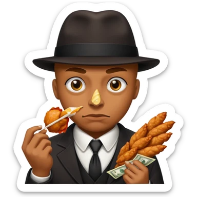 Gangster with money signs for eyes eating a chicken wing  sticker