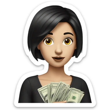 hyperrealist caucasian girl black short hair holding money sticker