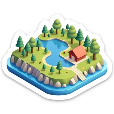 landscape isometric 3d, lake sticker