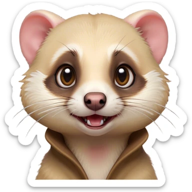 Cinematic Comical Ferret Portrait Emoji, Head tilted dramatically with an exaggeratedly shocked expression, featuring a slender, wiggly body and a distinct ferret head with a pointed snout and small ears, with wide, hilariously expressive eyes full of humorous disbelief, Simplified yet hilariously expressive features, highly detailed, glowing with a slightly sassy natural glow, high shine, dramatic yet playful, stylized with an air of quirky charm, soft glowing outline, capturing the essence of a meme-worthy ferret that looks ready to scamper into viral fame! sticker