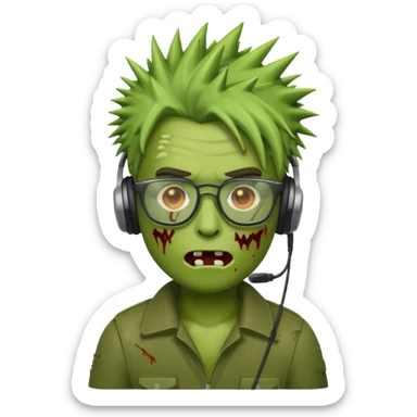 make a zombie iphone emoji with glasses, scratches spiky hair and headphones sticker