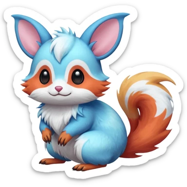  Shiny iridescent light warmly colored reddish-orange-gold-gradients neon vibrant bioluminescent colorful pastel flourishing flurry fuzzy Absol-Minccino-Furret-Zangoose-Chinchilla-Stitch-fusion-animal-Fakémon-hybrid-creature  sticker