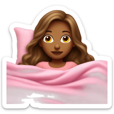 girl laying in bed in pink blanket  sticker