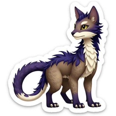 Kawaii dark edgy fantasy feline-vernid-sergal-fursona animal creature with a tufted tail full body with intricate markings  sticker
