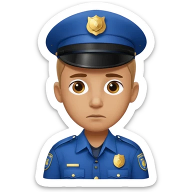 A sad police officer with one ear sticker